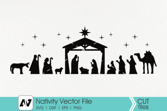 Nativity Graphics for Christmas Crafts and Editorial Design